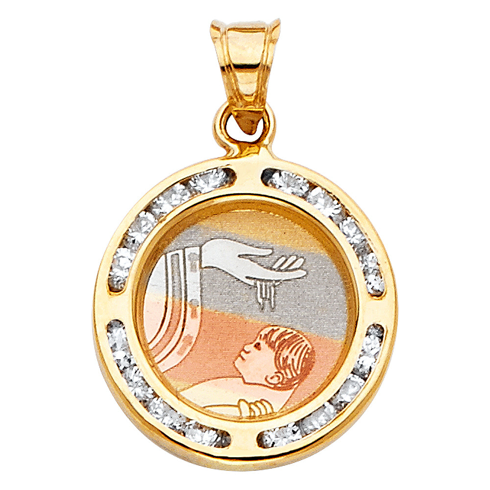 14K 3C CZ ROUND BAPTISM PENDANT