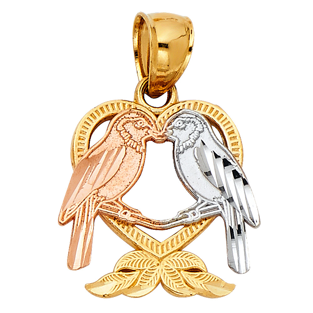 14K 3C HEART W/ BIRD PENDANT