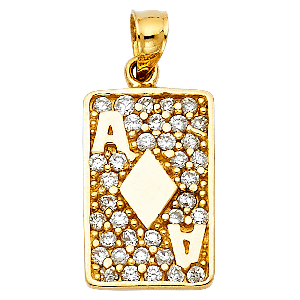 14KY CZ DIAMOND A CARD PENDANT