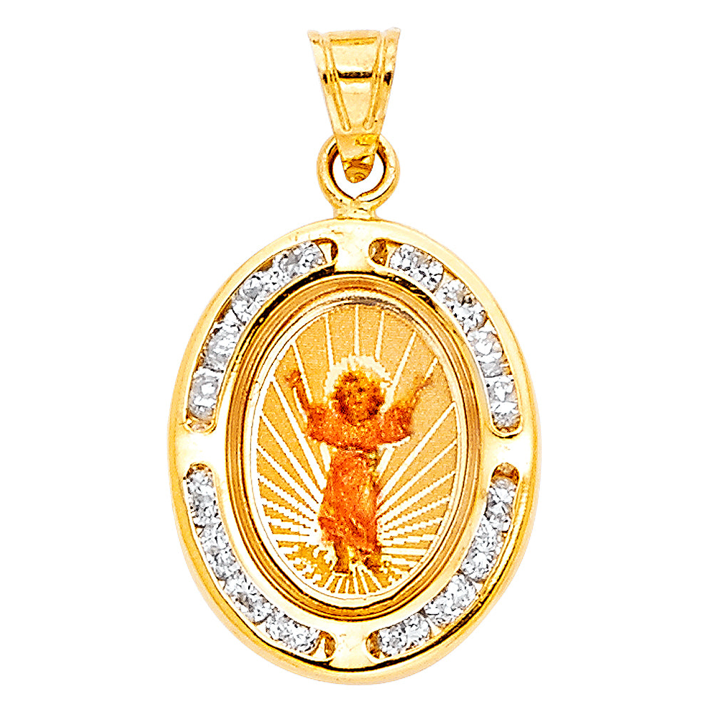 14KY CZ DIVINE INFANT JESUS MEDAL