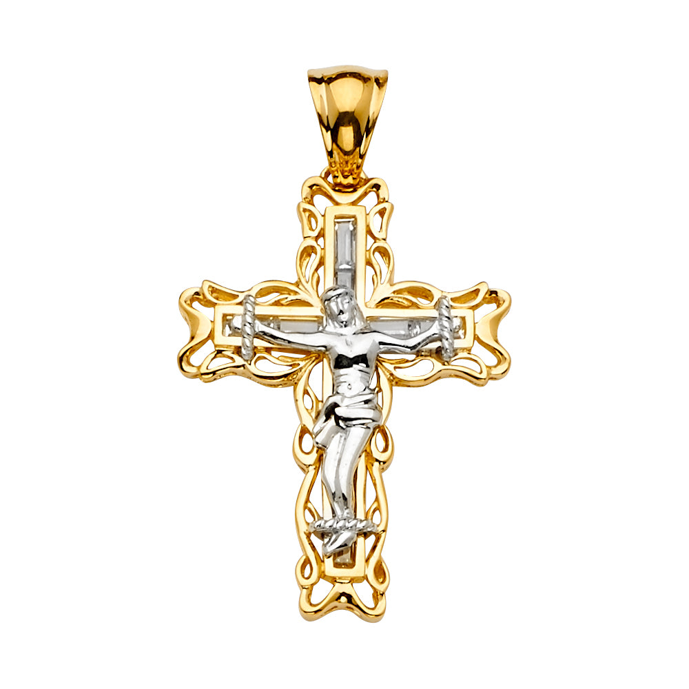 14K 2Tone CZ Crucifix Cross Pendant