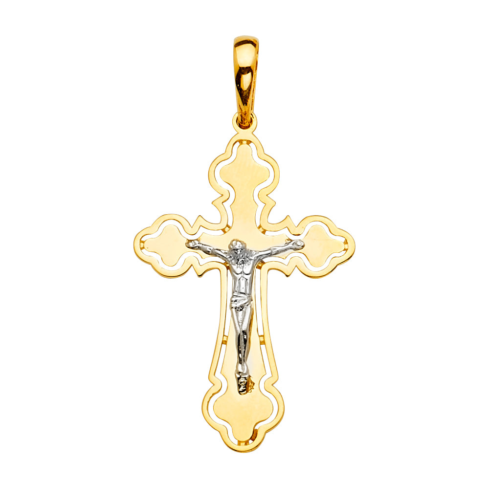 14K 2Tone Crucifix Cross Pendant