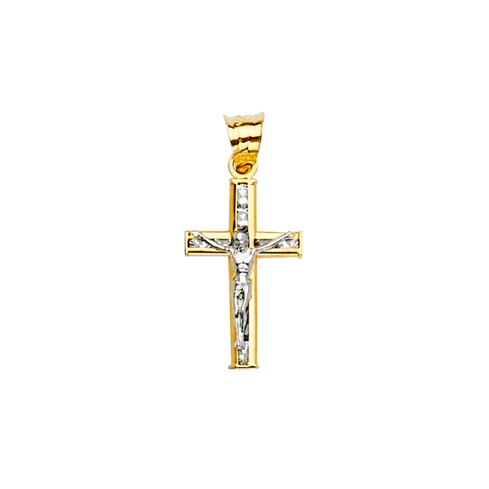 14K 2Tone CZ Crucifix Cross Pendant