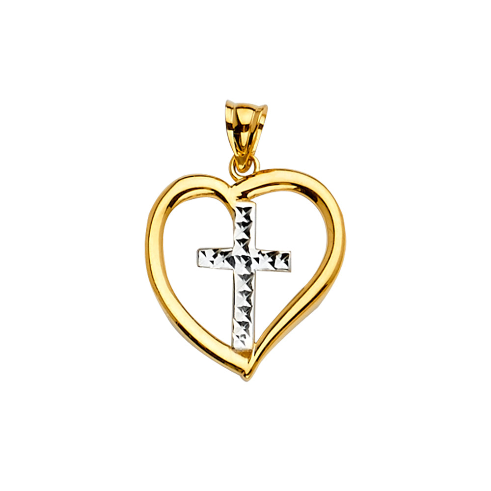 14K 2Tone Heart Pendant w/Cross
