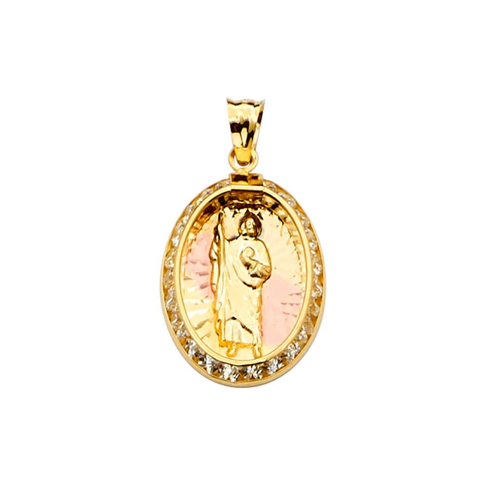 14K 3Color CZ San Judas Medal Pendant