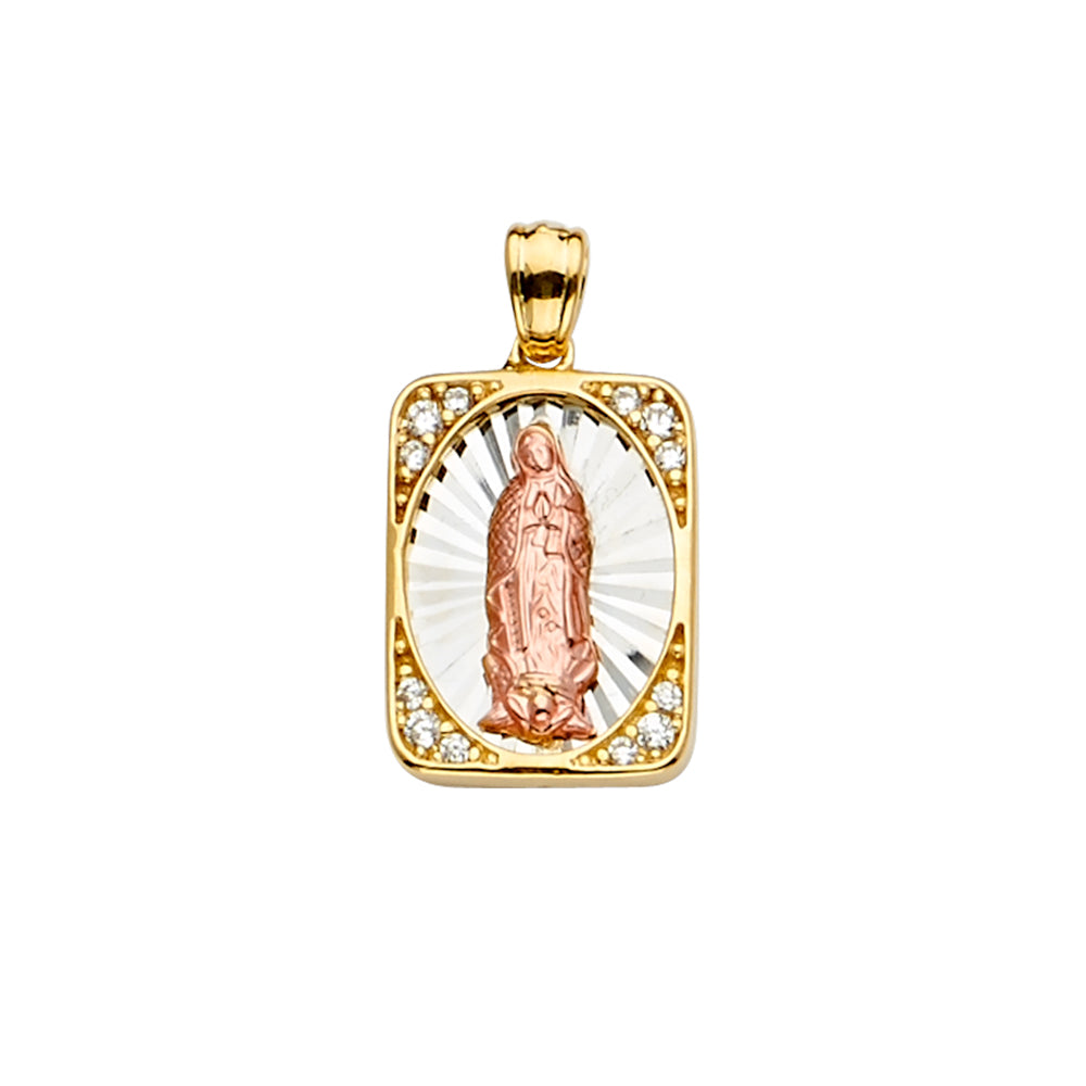 14K 3C CZ Guadalupe Medal Pendant