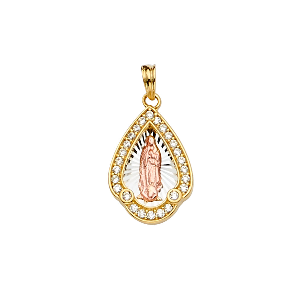 14K 3C CZ Guadalupe Medal Pendant