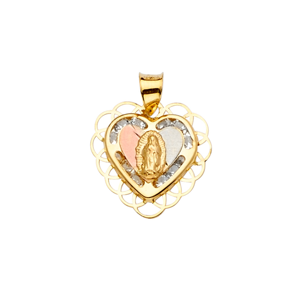 14K 3Color CZ Guadalupe Medal Pendant