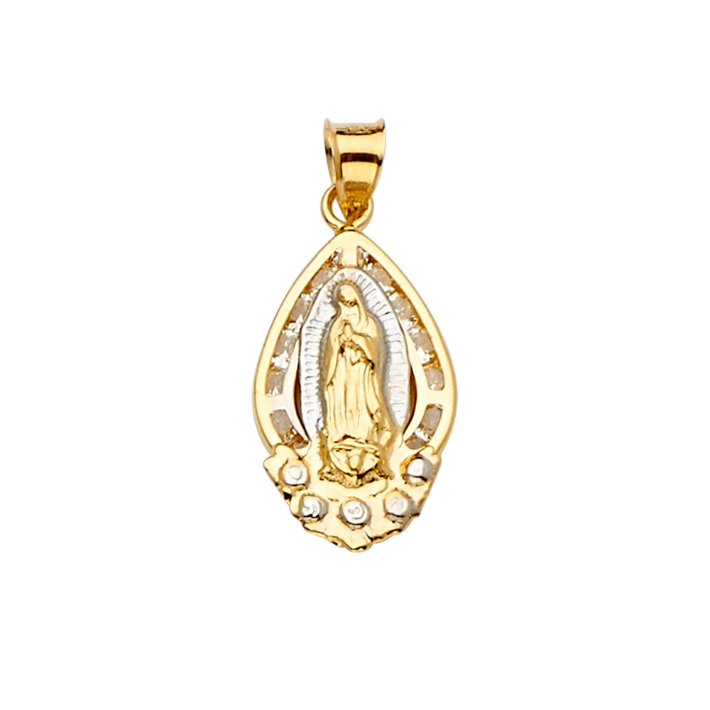 14K 3Color CZ Guadalupe Medal Pendant