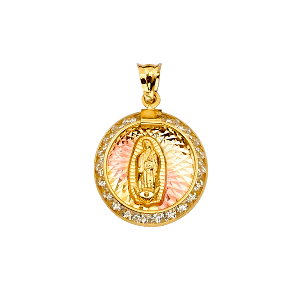 14K 3Color CZ Guadalupe Medal Pendant