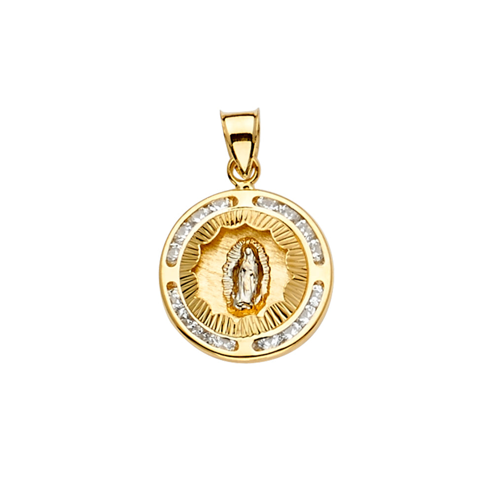 14K 3Color CZ Guadalupe Medal Pendant