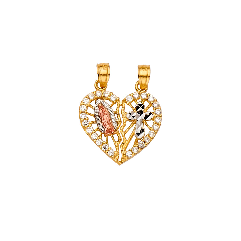 14K 3C CZ Guadalupe, Cross Pendant