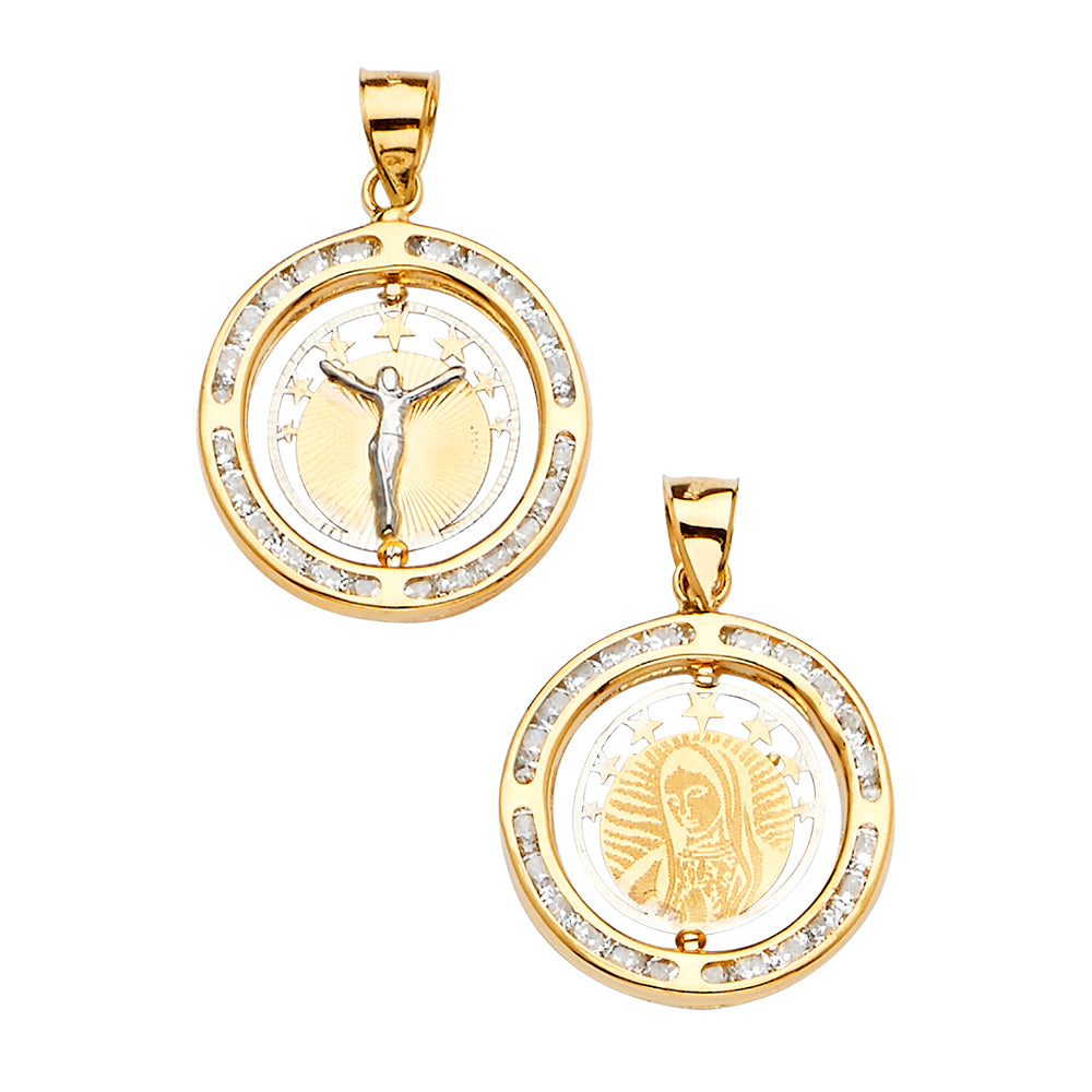 14K 3Color Spinning Medal Pendant