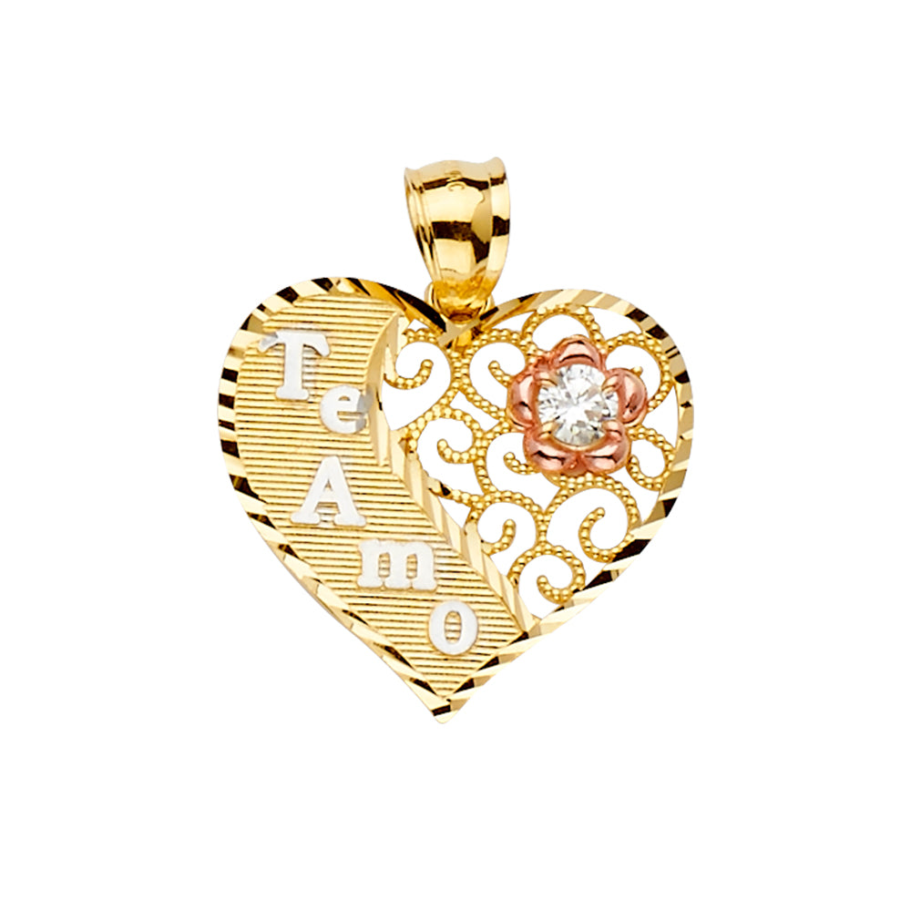 14K 3C CZ TeAmo Pendant