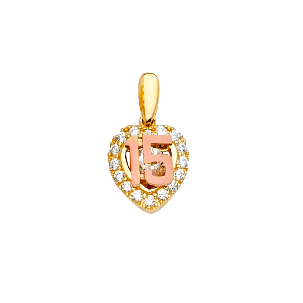 14K 2Tone CZ 15Years Pendant / Half Set