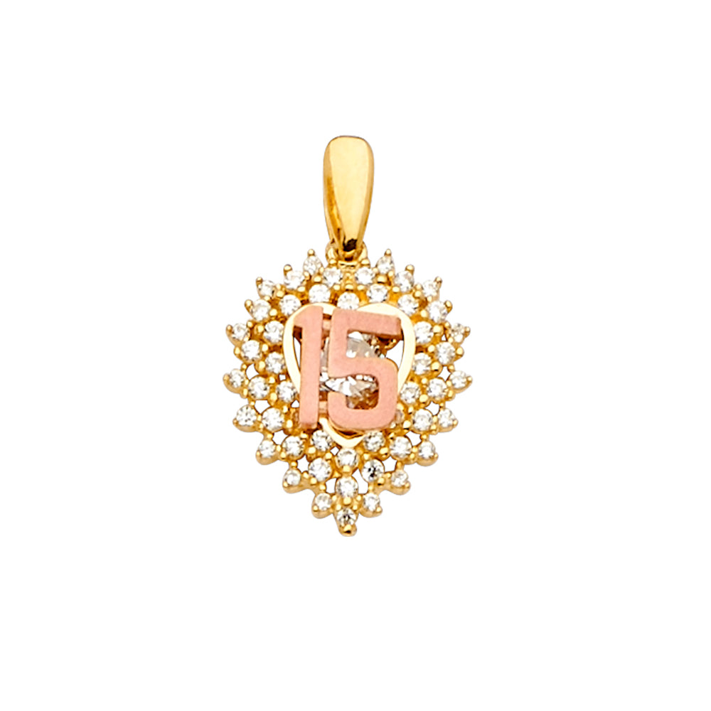 14K 2Tone CZ 15Years Pendant / Half Set