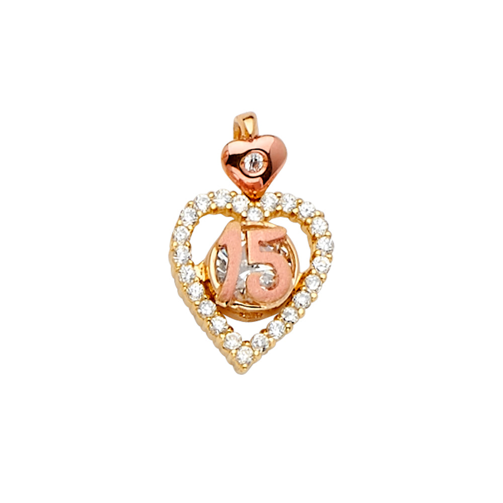 14K 2Tone CZ 15Years Pendant / Half Set