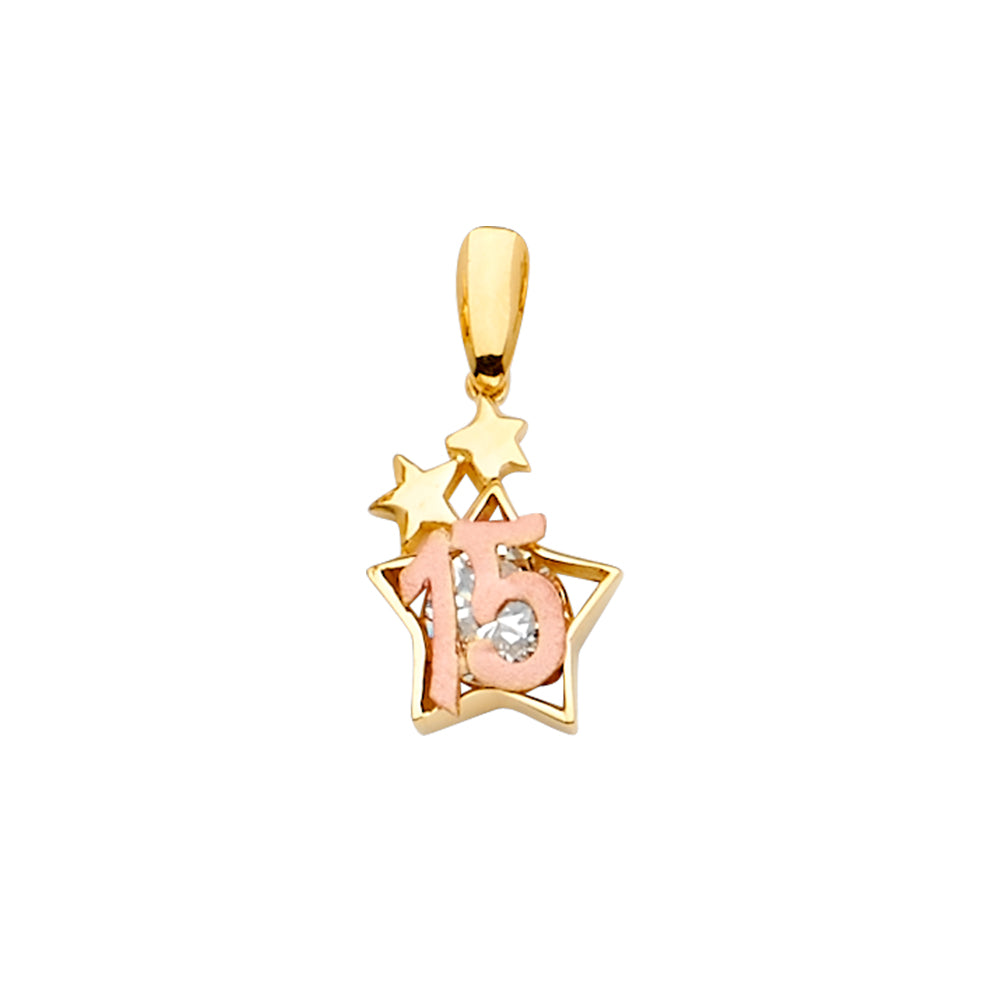 14K 2Tone CZ 15Years Pendant / Half Set