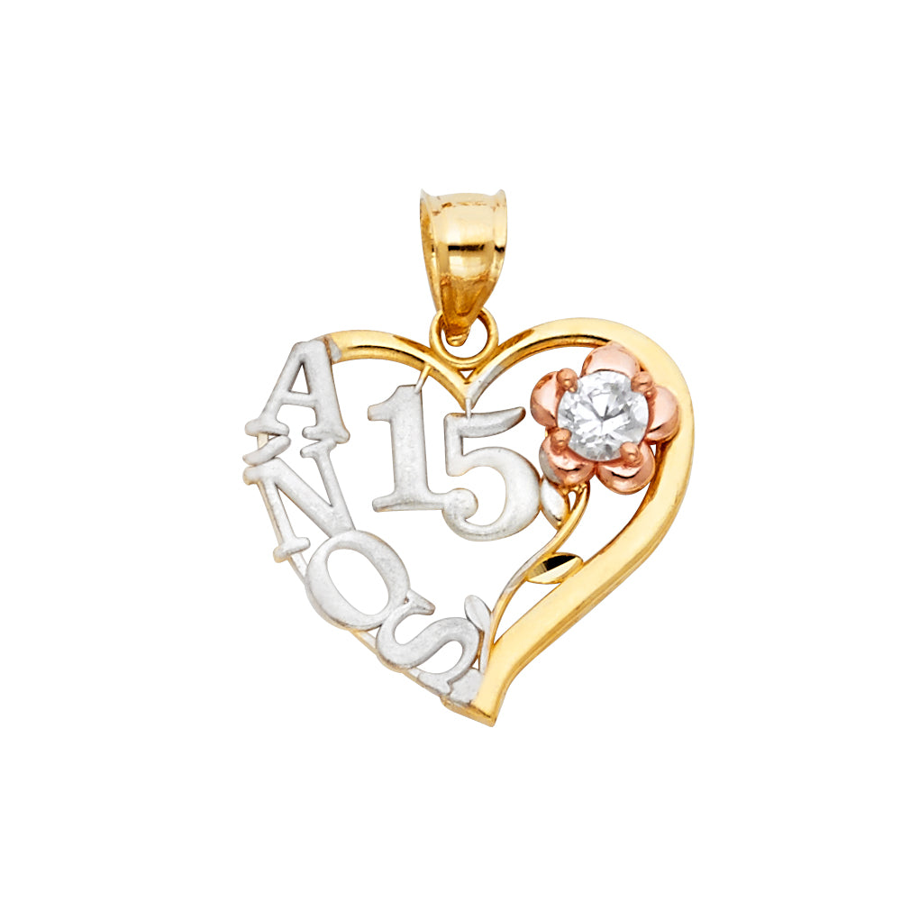 14K 3C 15 YEARS HEART PENDANT
