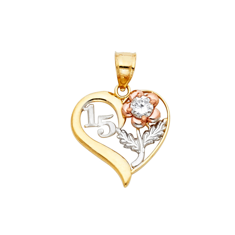 14K 3C 15 YEARS HEART PENDANT