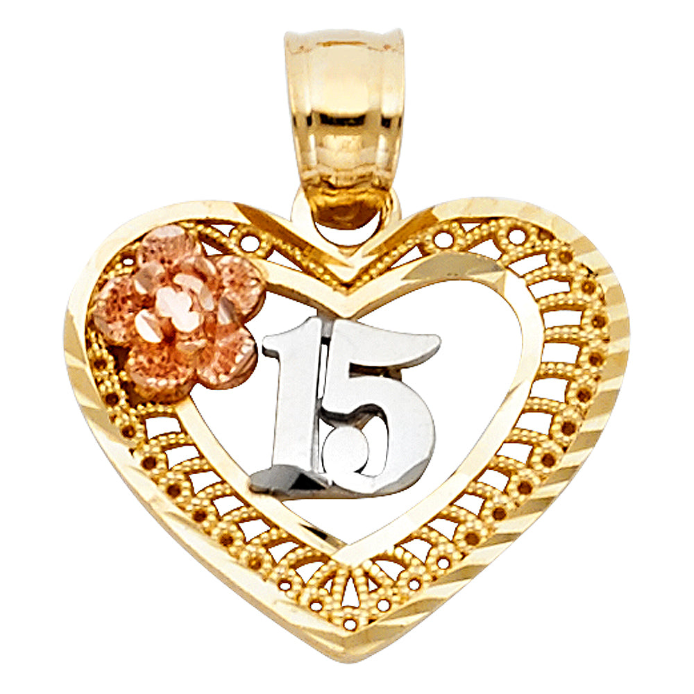 14K 3C 15 YEARS HEART PENDANT