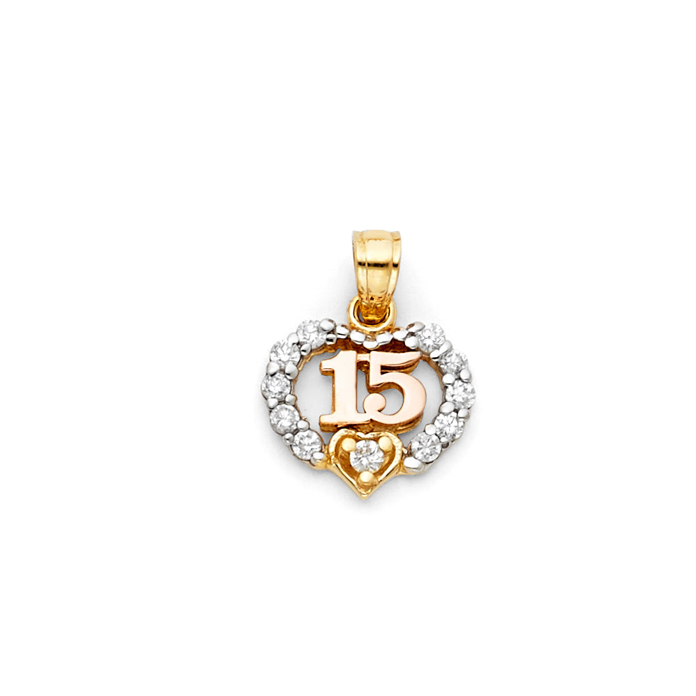 14K 3C 15 YEARS HEART PENDANT