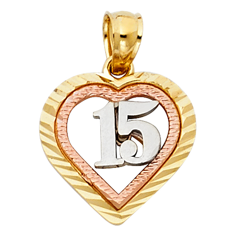 14K 3C 15 YEARS HEART PENDANT