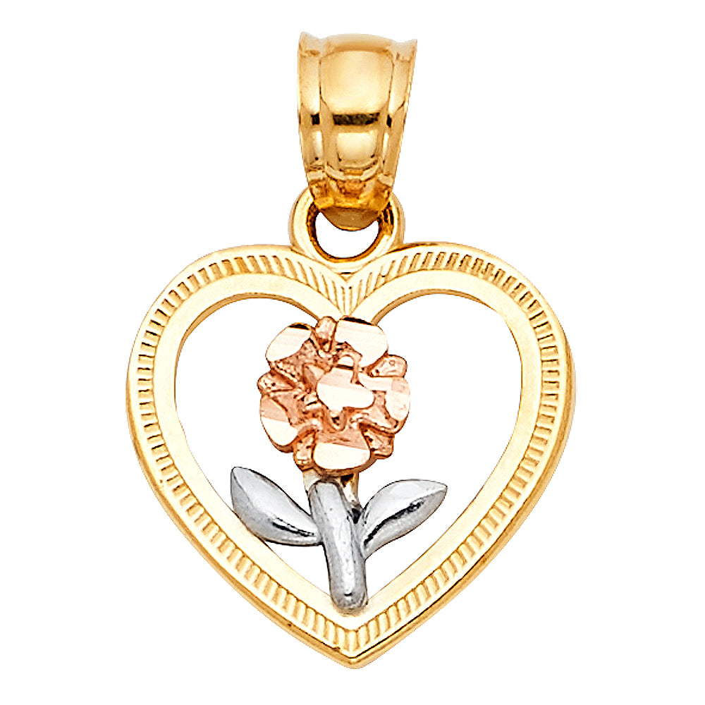 14K 3C HEART FLOWER PENDANT