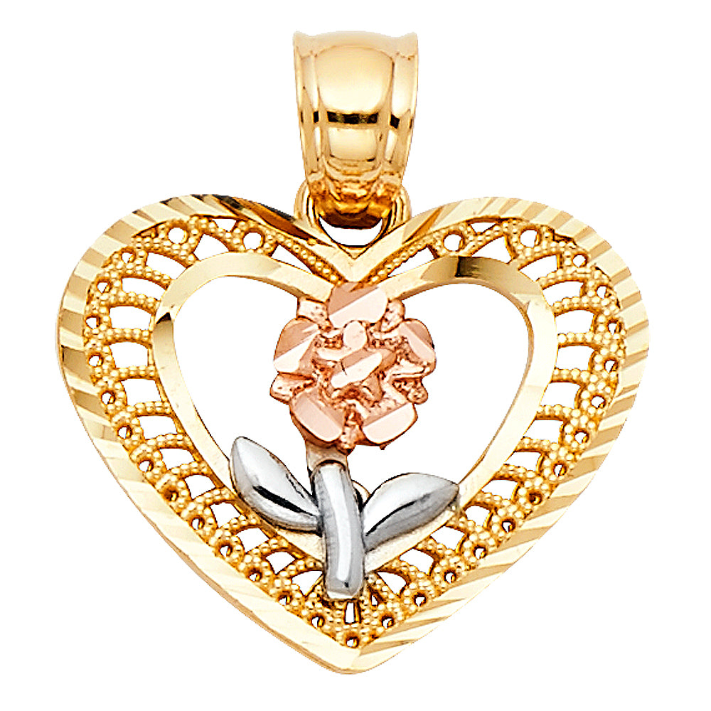 14K 3C HEART FLOWER PENDANT