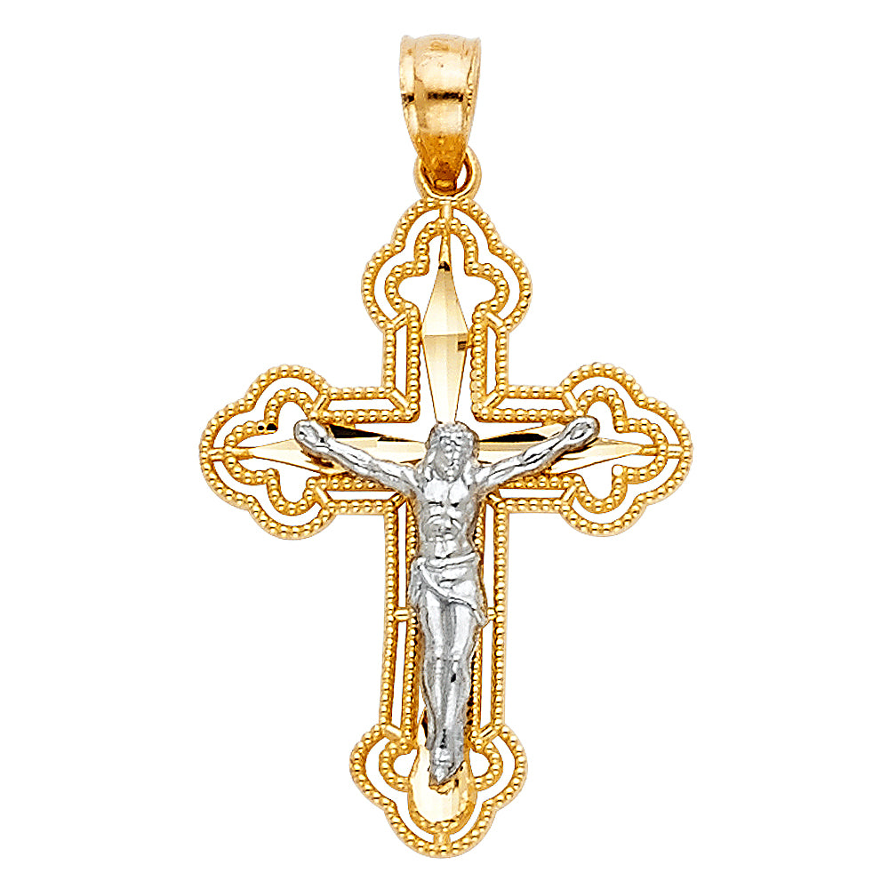 14K 2T BUDDED CUTOUT CRUCIFIX