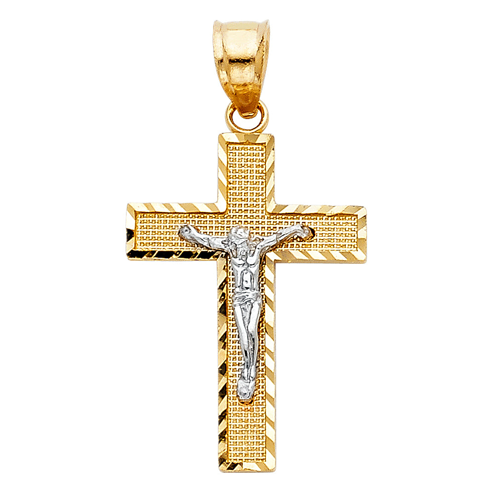 14K 2T SIDE DIAMOND CUT CRUCIFIX
