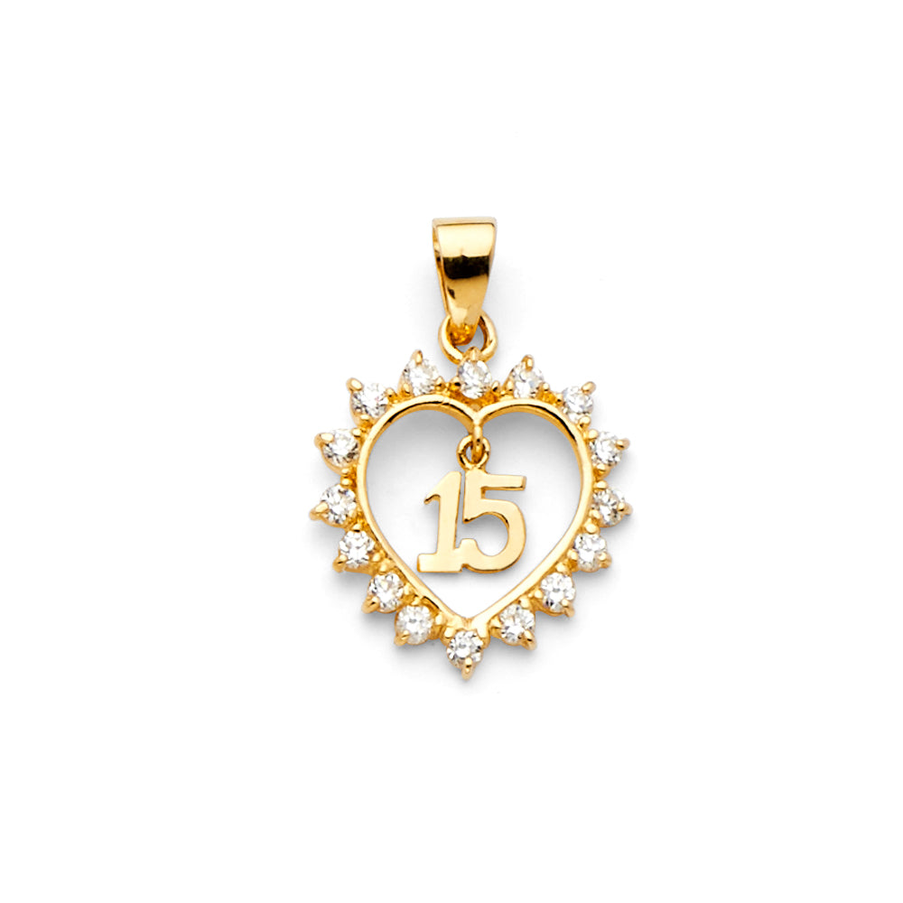 14KY CZ 15 YRS HEART PENDANT