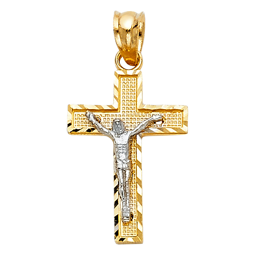 14K 2T SIDE DIAMOND CUT CRUCIFIX
