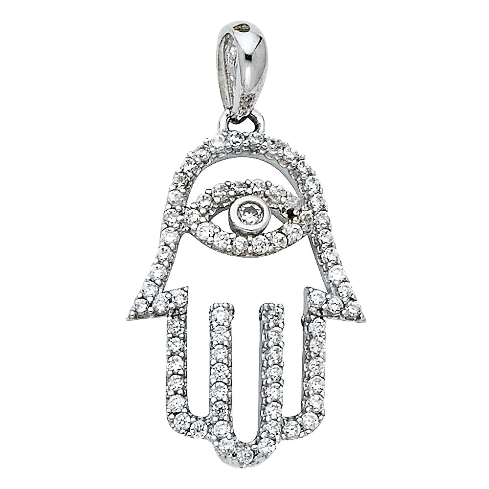 14KW HAMSA HAND CZ PENDANT
