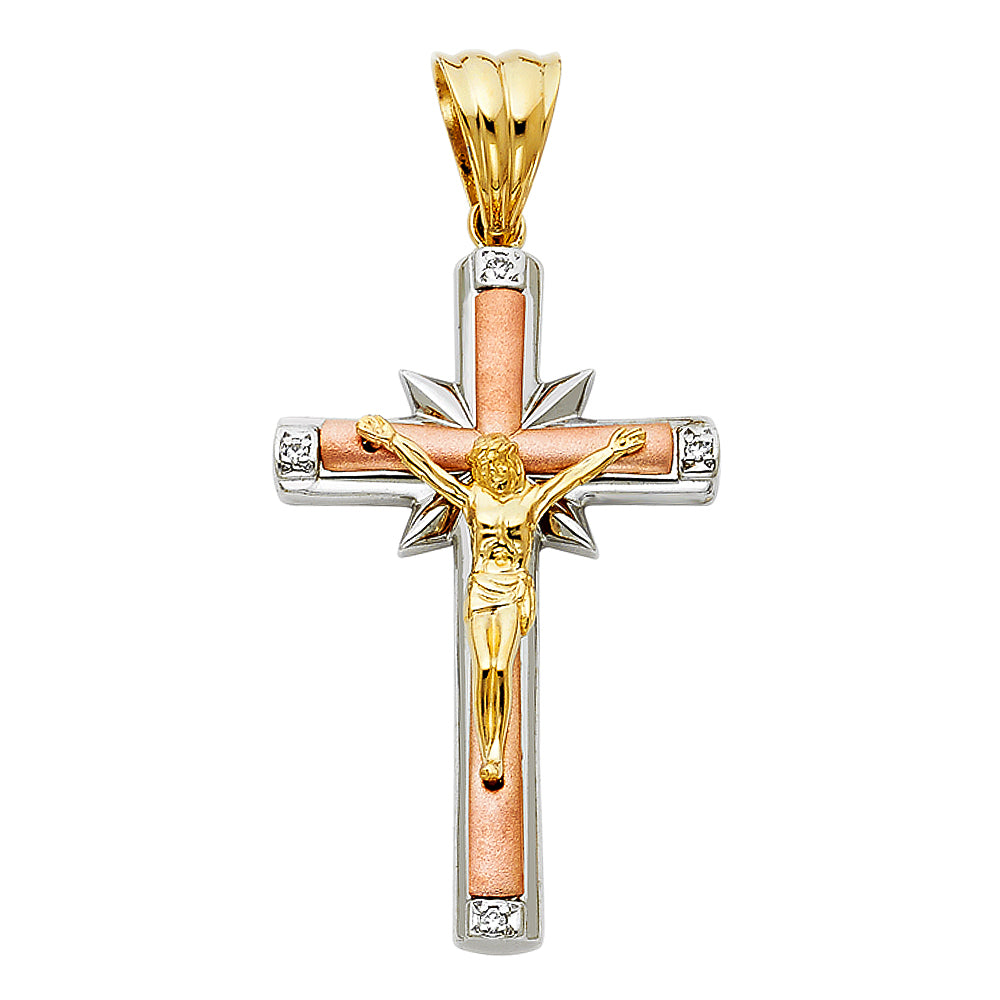 14K 3C CZ FANCY CRUCIFIX PENDANT