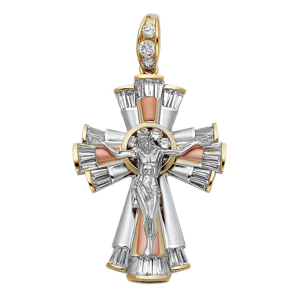 14K 3C CZ FANCY CRUCIFIX PENDANT