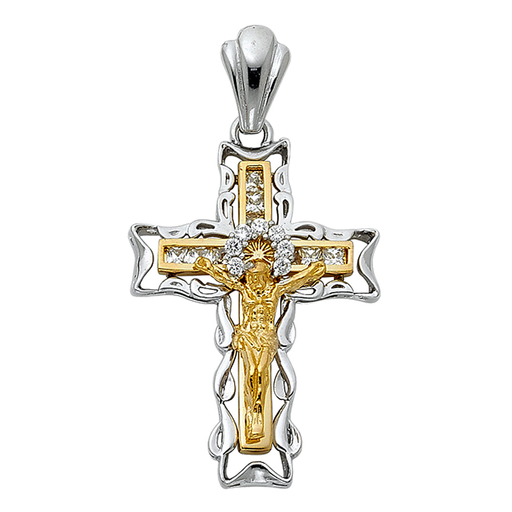 14K 2T CZ FANCY CRUCIFIX PENDANT
