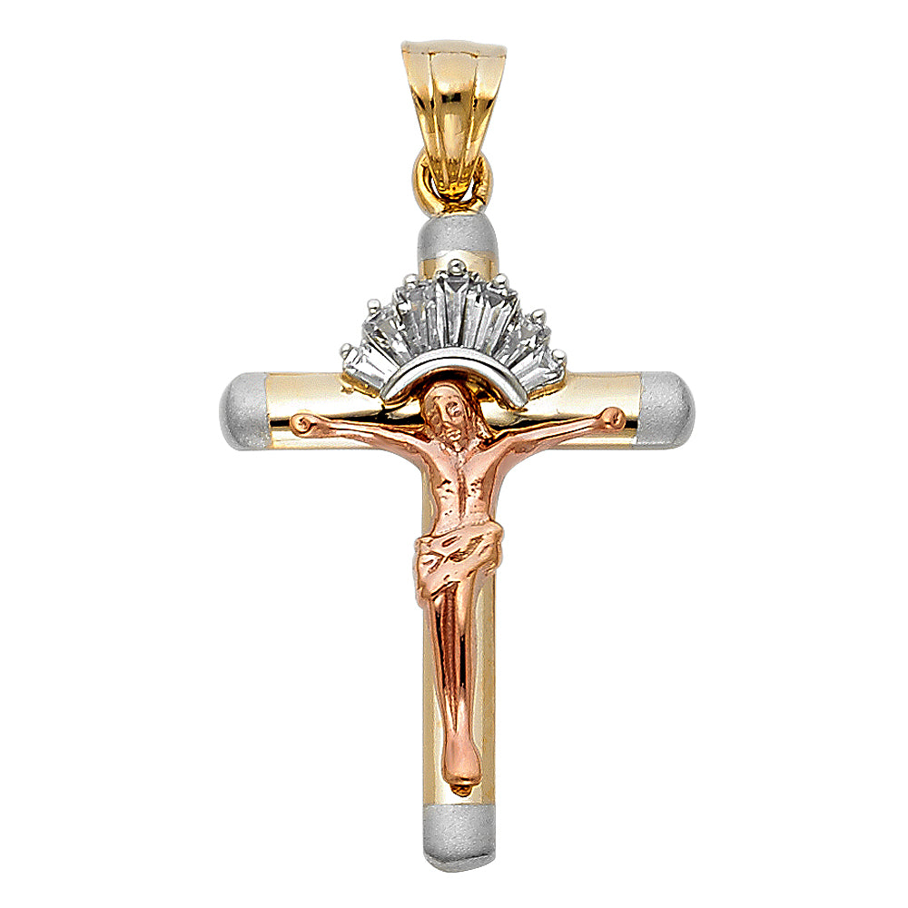 14K 3C CZ FANCY CRUCIFIX PENDANT