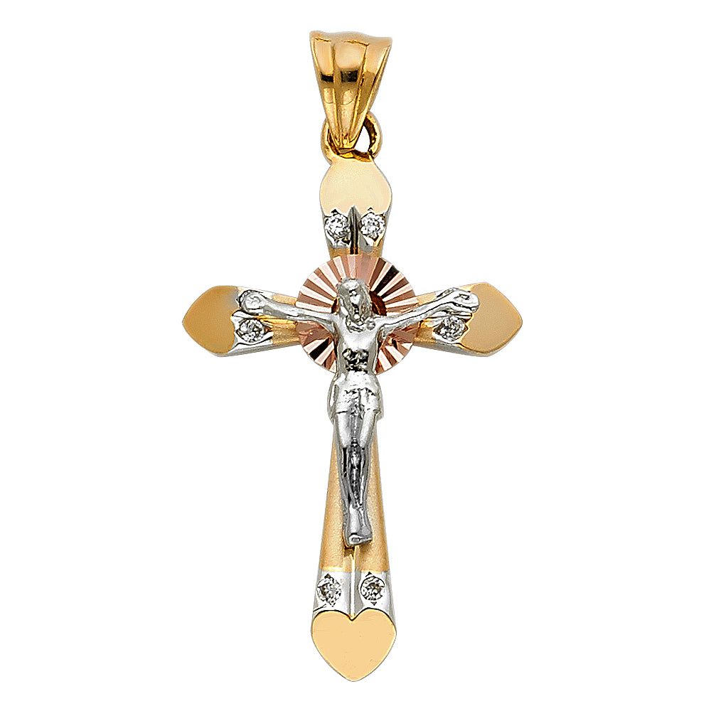 14K 3C CZ CRUCIFIX PENDANT
