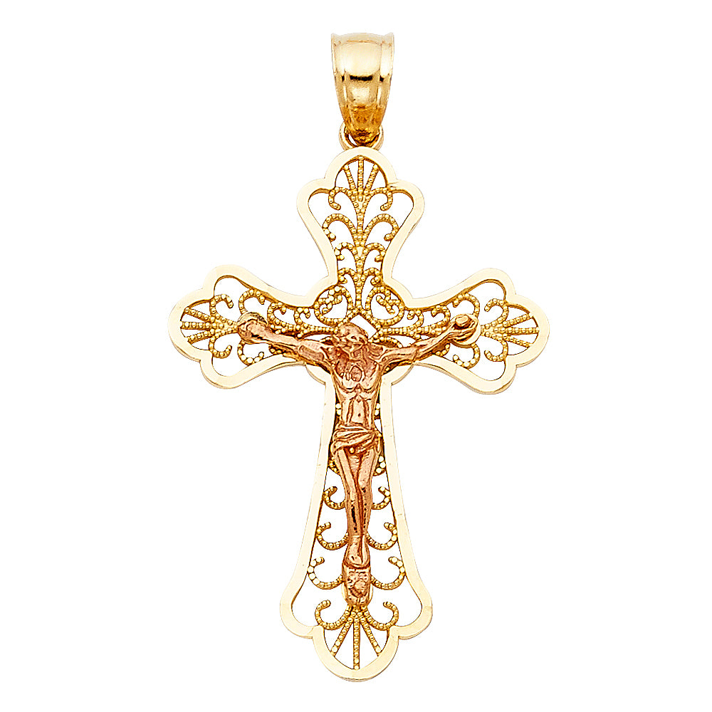 14K 2C FANCY CRUCIFIX PENDANT