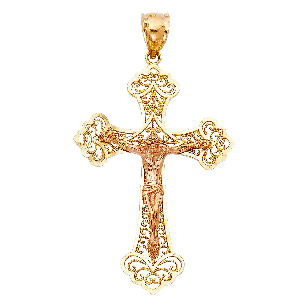 14K 2C FANCY CRUCIFIX PENDANT