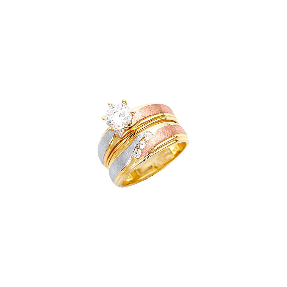 14K 3C CZ Engagement Ring / Trio Set
