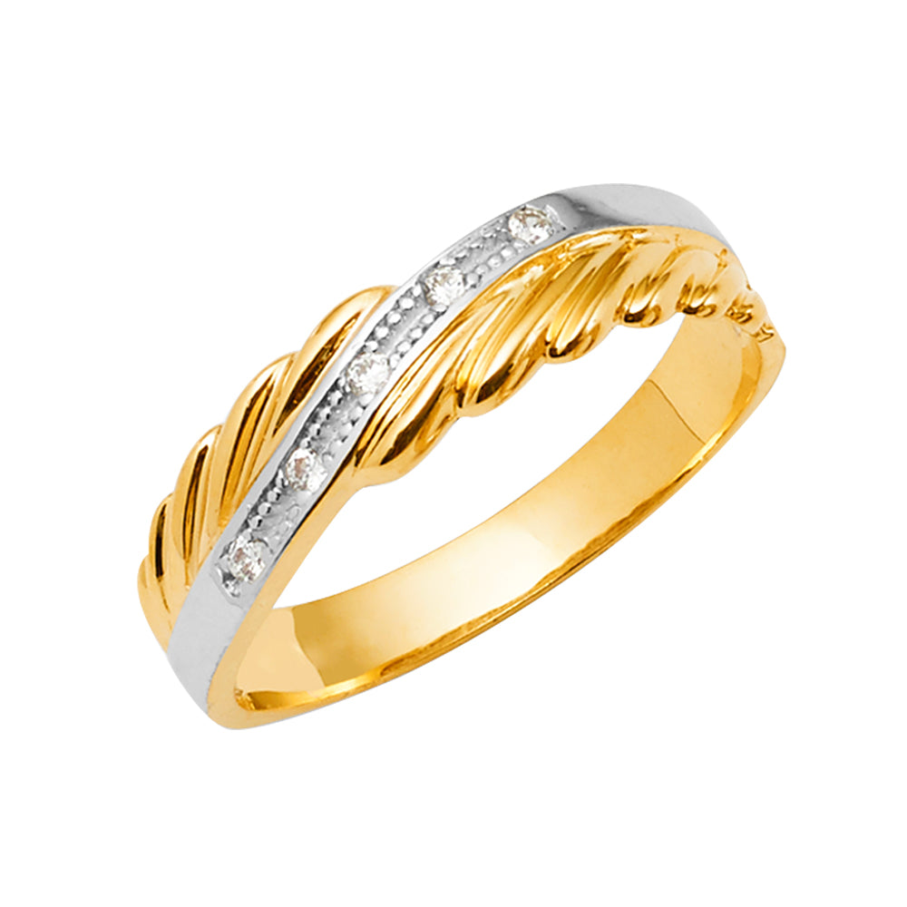 14K 2T CZ MENS WED BAND