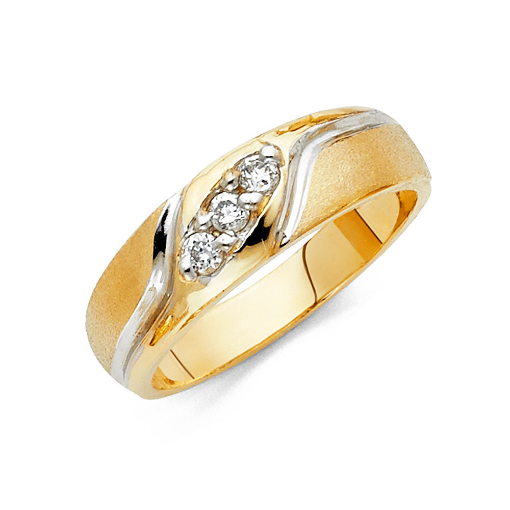 14K 2T CZ MENS WED BAND
