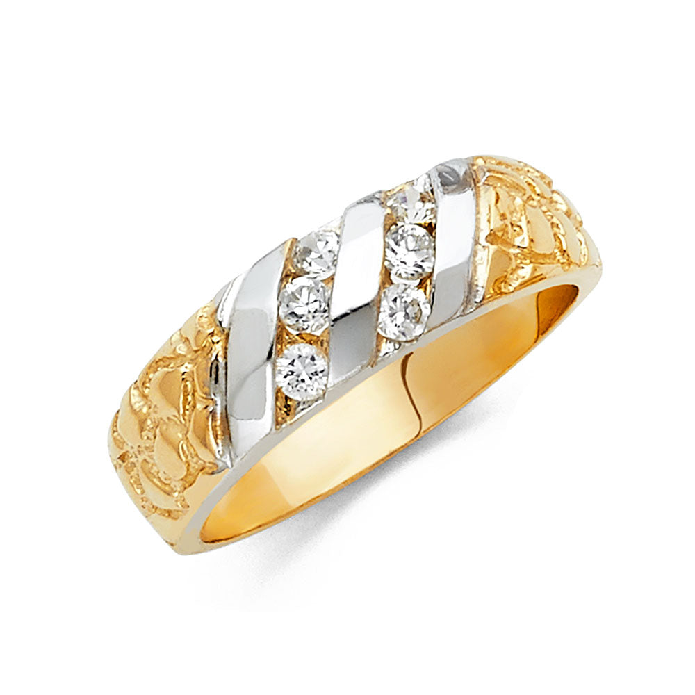 14K 2T CZ MENS WED BAND