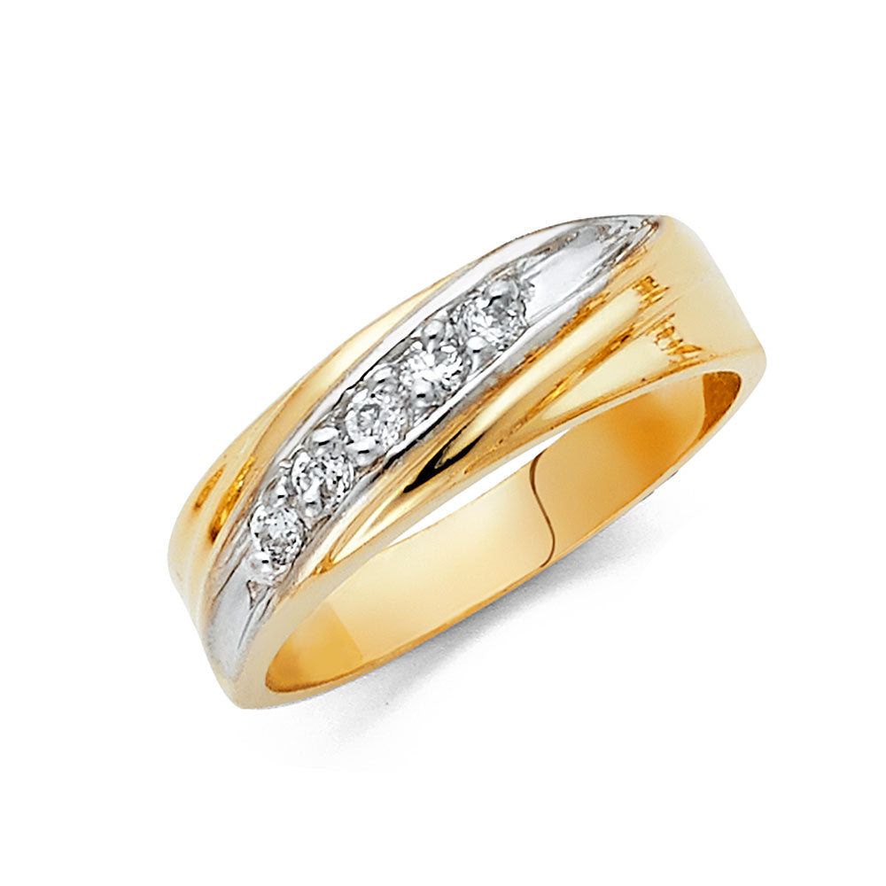 14K 2T CZ MENS WED BAND