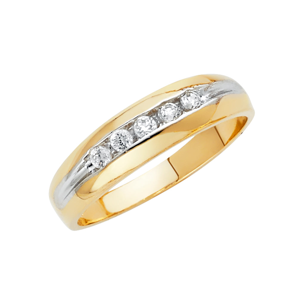 14K 2T CZ MENS WED BAND