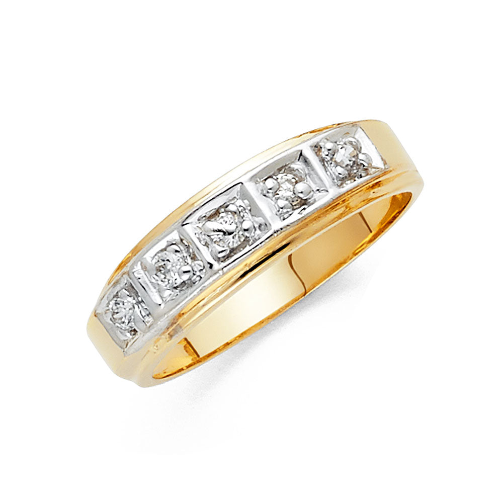 14K 2T CZ MENS WED BAND