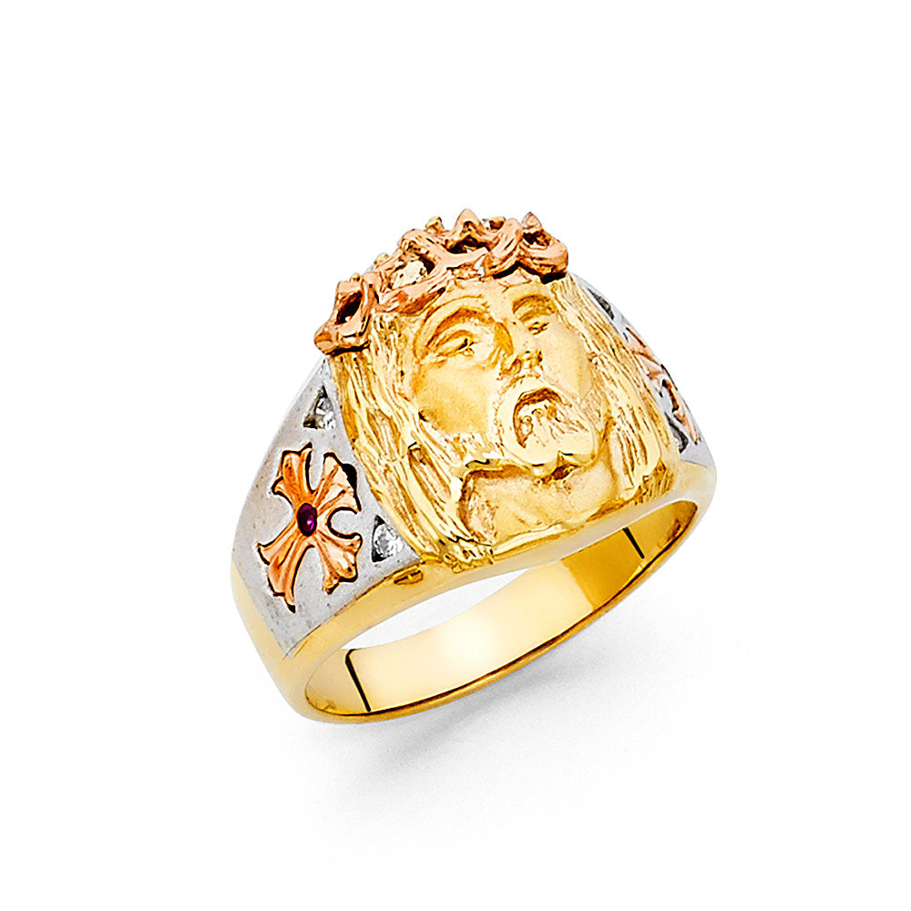14K 3C CZ MENS RING