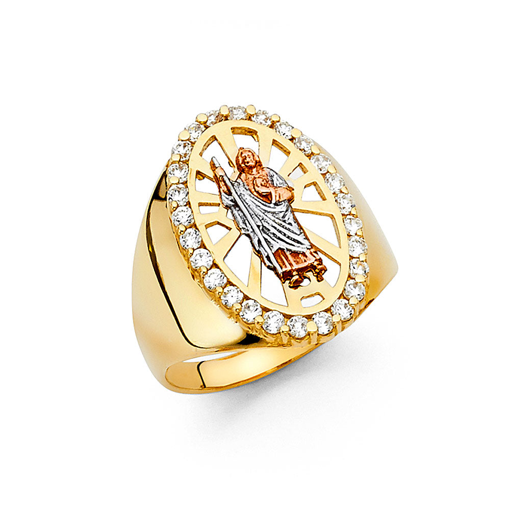 14K 3C CZ MENS RING